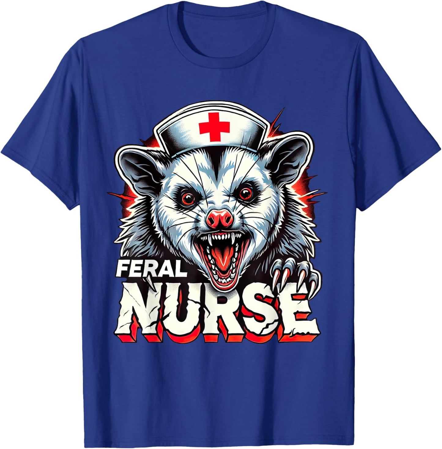Funny Feral Nurse Possum Nursing Student RN CNA LPN T-Shirt - T-Shirt | Royal