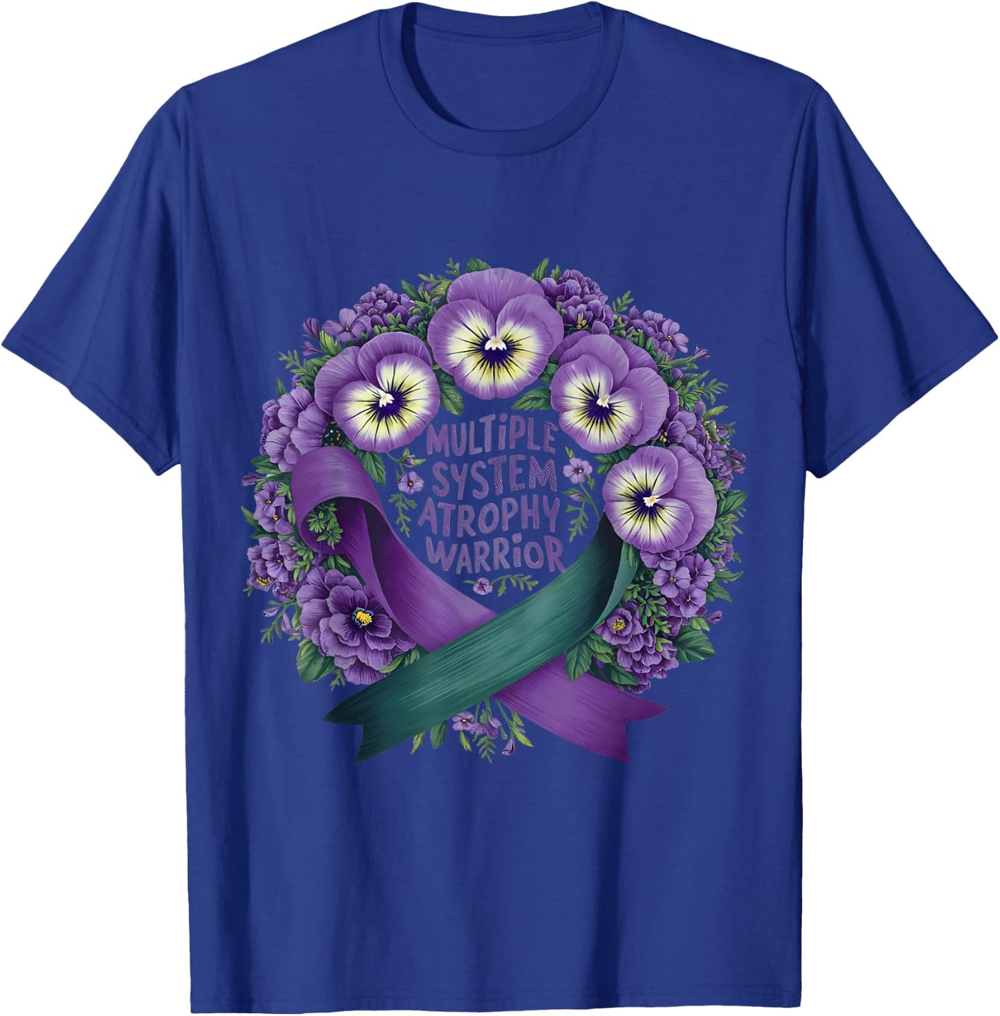 multiple system atrophy Awareness purple floral and ribbon T-Shirt - T-Shirt | Royal
