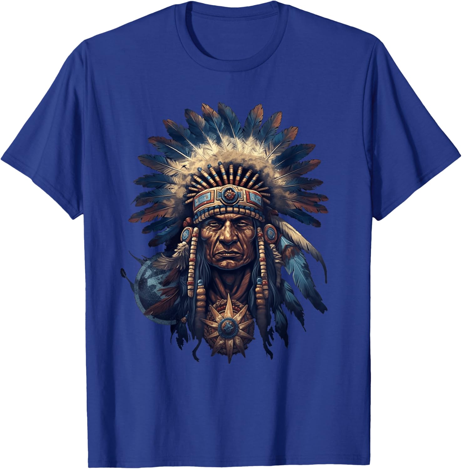 Native American Indian Headdress Traditional Art Men Women T-Shirt - T-Shirt | Royal