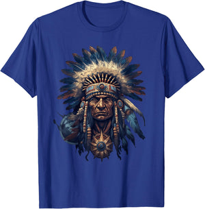Native American Indian Headdress Traditional Art Men Women T-Shirt - T-Shirt | Royal