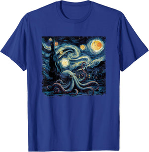 Starry Night Van Gogh Painting Octopus Lover T-Shirt - T-Shirt | Royal