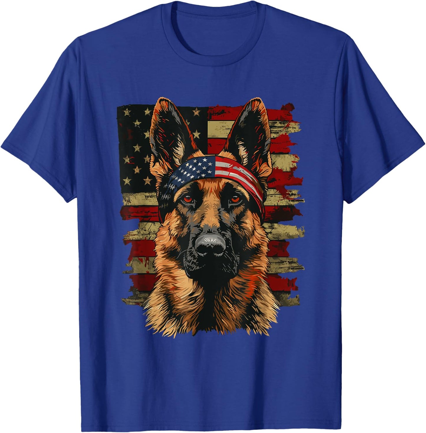 German Shepherd Patriotic 4th Of July USA American Flag T-Shirt - T-Shirt | Royal