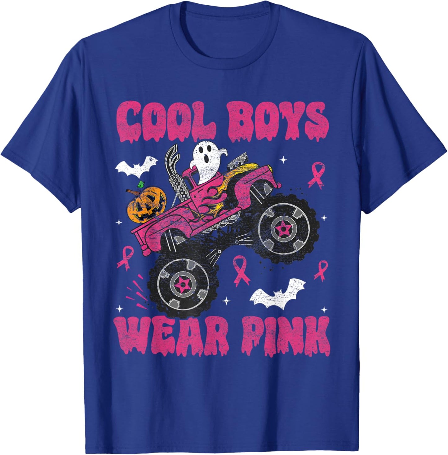 Cool Boys Wear Pink Monster Truck Halloween Breast Cancer T-Shirt - T-Shirt | Royal