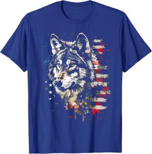 Patriotic Wolf American Flag USA Wolf Lover Women Kids Men T-Shirt - T-Shirt | Royal