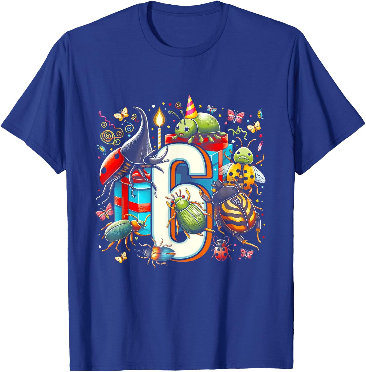 Kids 6th Birthday Bugs Insects Beetles Biology 6 Year Old T-Shirt - T-Shirt | Royal