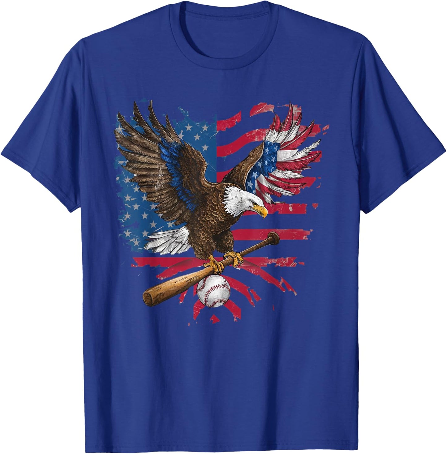 American Flag Baseball Player Bat Fan Catcher Pitcher USA Women Kids Men T-Shirt - T-Shirt | Royal