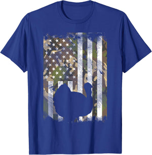 Camo US America Flag Turkey Day Hunting Thanksgiving Gift T-Shirt - T-Shirt | Royal