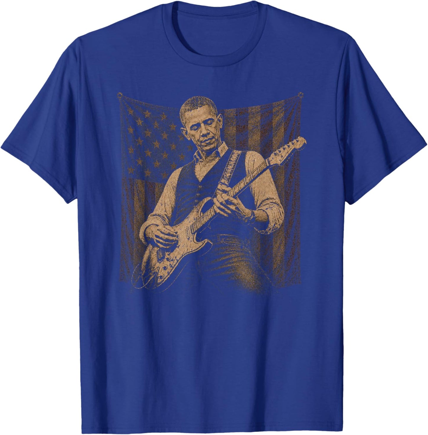 Barack Obama Playing Guitar Patriotic American Rock Music T-Shirt - T-Shirt | Royal