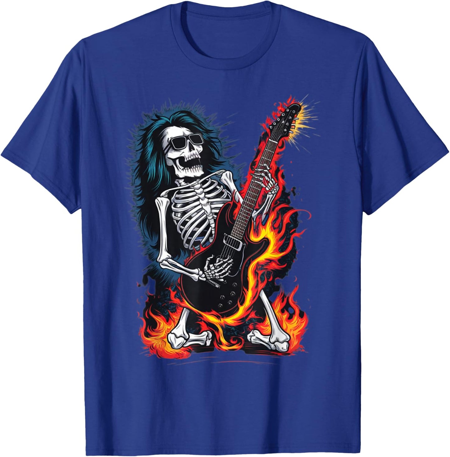 Skeleton Playing Guitar - Rock and Roll Band T-Shirt - T-Shirt | Royal