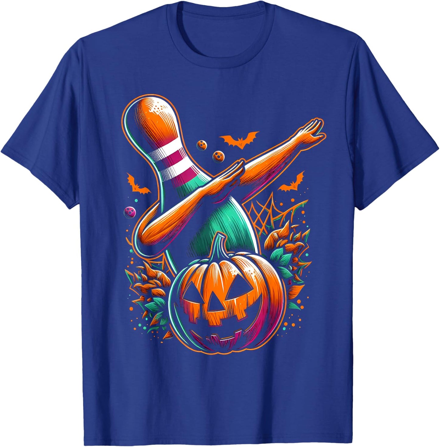 Dabbing Bowling Pin Pumpkin Spooky Halloween Bowling Costume T-Shirt - T-Shirt | Royal