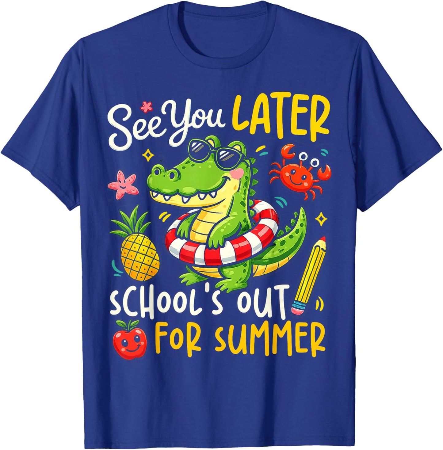 See You Later Last Day of School Alligator Summer Retro Vibe T-Shirt - T-Shirt | Royal