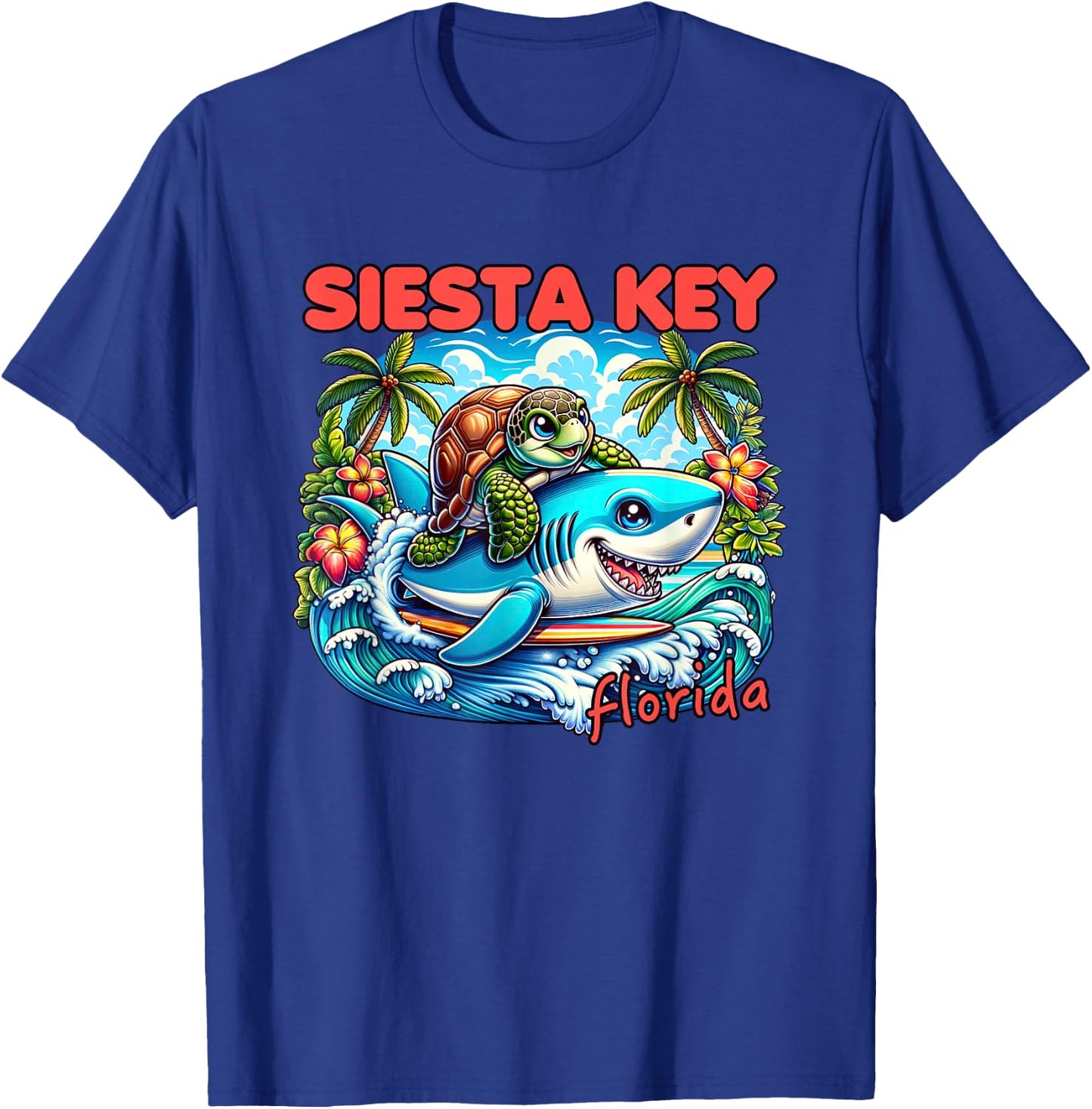 Siesta Key Florida Beach Turtle and Shark T-Shirt - T-Shirt | Royal