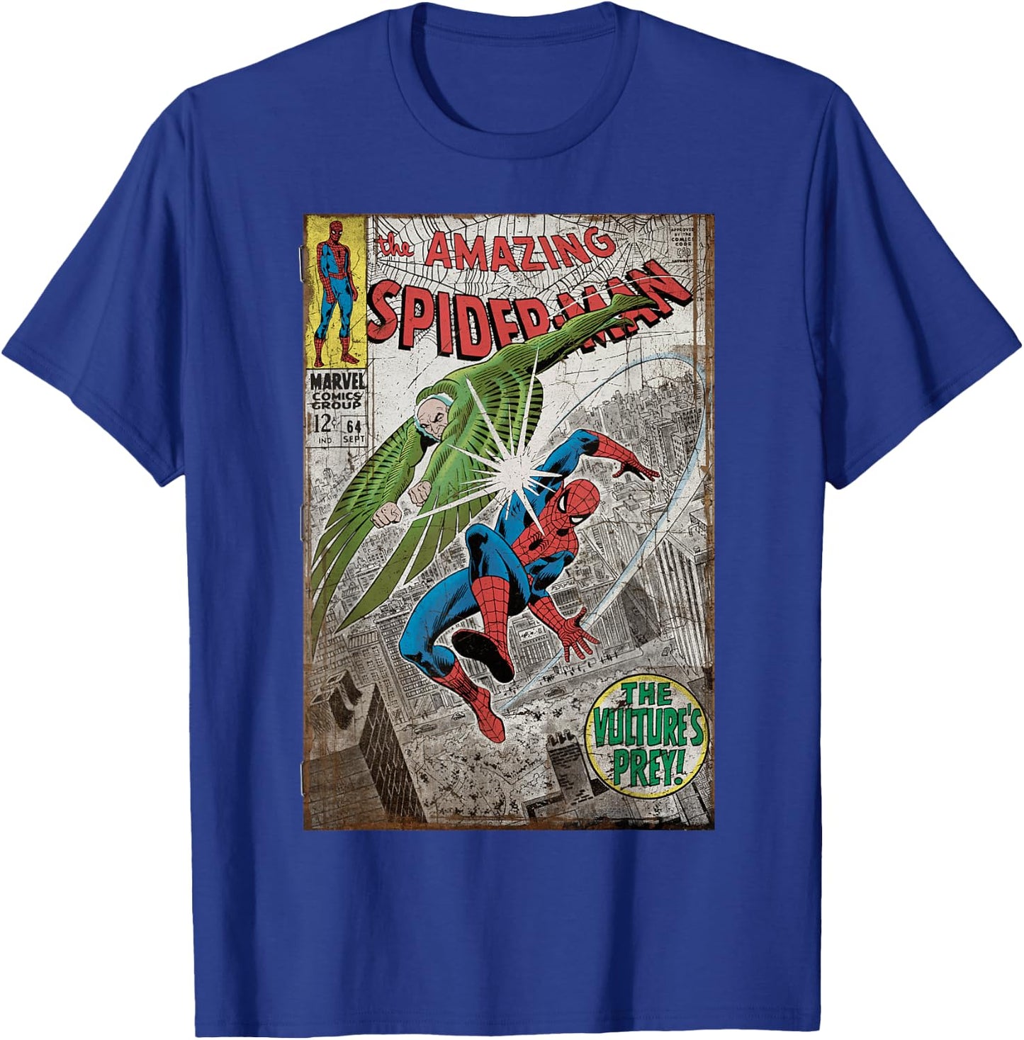 Marvel Comics Retro Spider-Man Vulture's Prey Distressed T-Shirt - T-Shirt | Royal