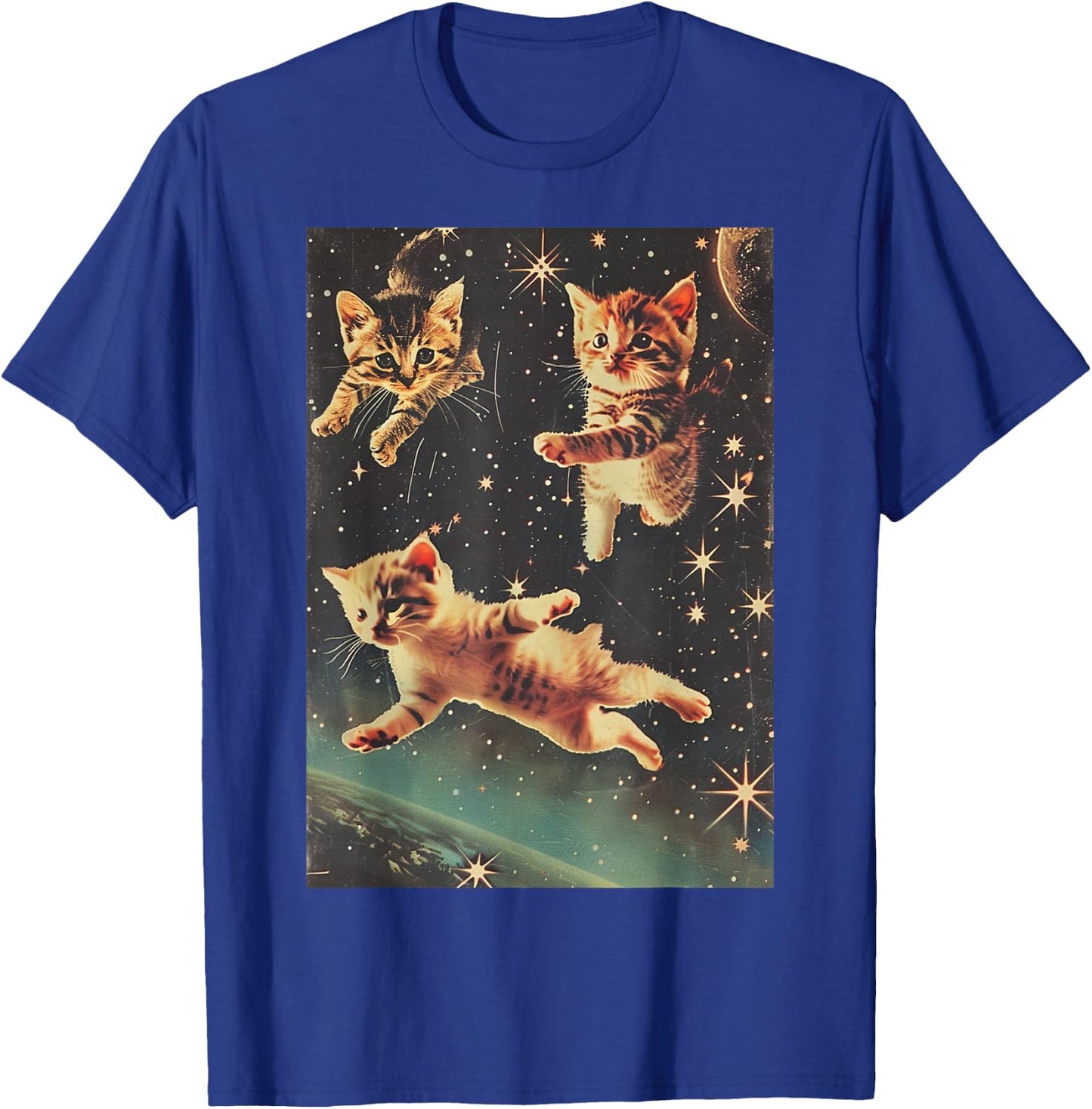 Funny Cat Kittens in Space Cute Retro Art Vintage T-Shirt - T-Shirt | Royal
