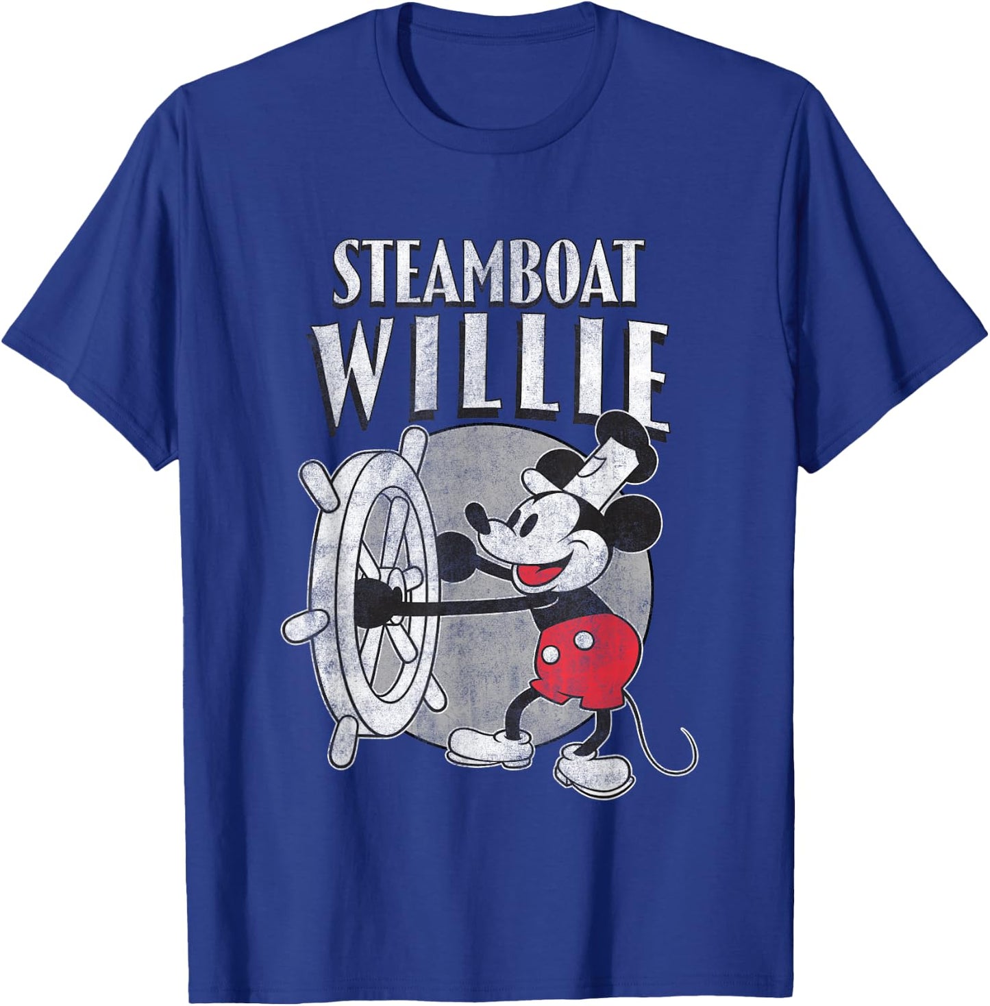 Disney Steamboat Willie Mickey Vintage Big Chest Poster T-Shirt - T-Shirt | Royal