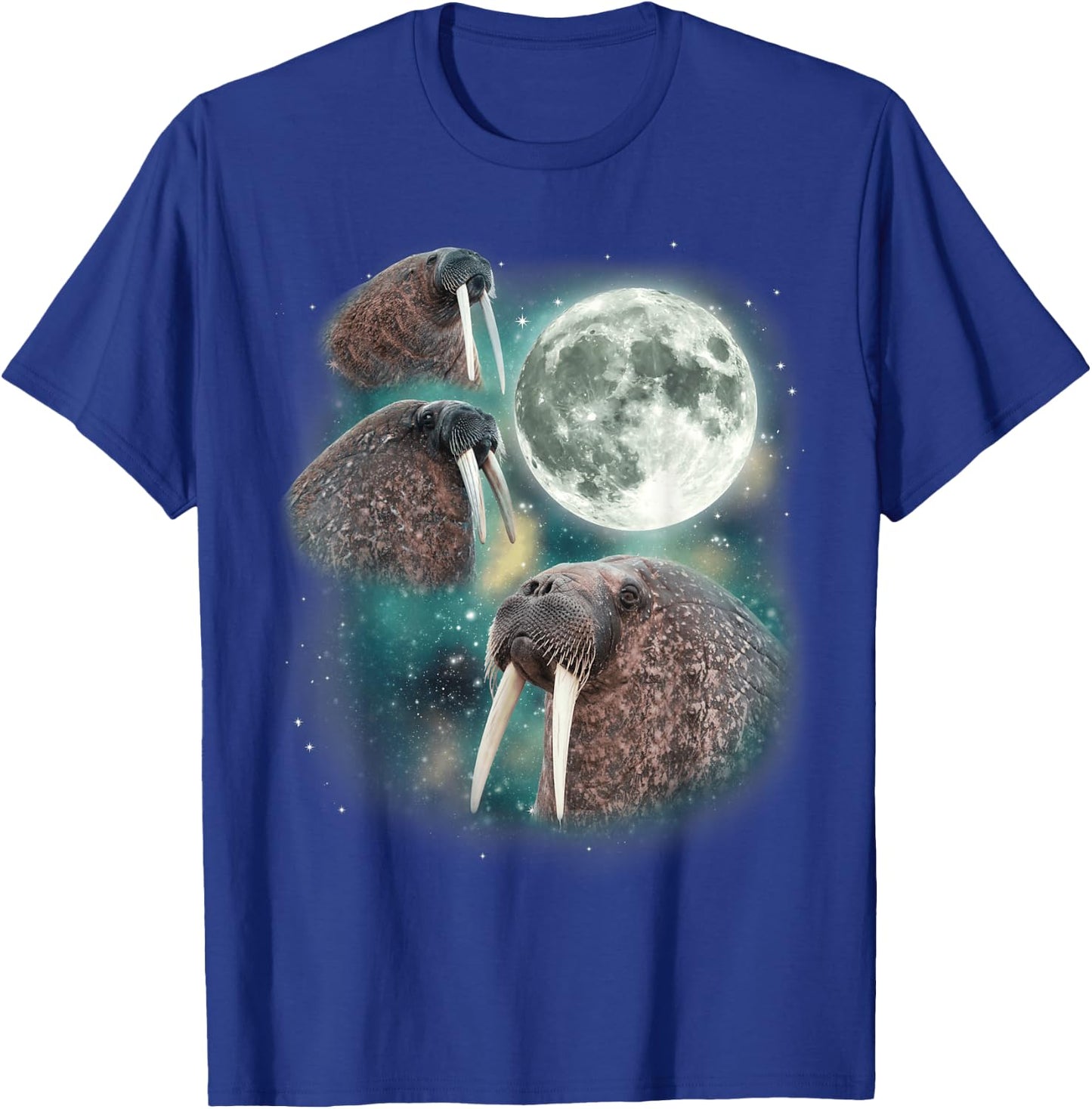 Three Walrus Moon | 3 Howling Walruses Pinniped Moon Parody T-Shirt - T-Shirt | Royal