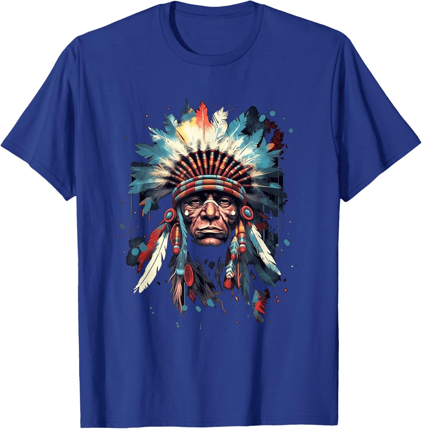 Native American Indian Headdress Traditional Art Men Women T-Shirt - T-Shirt | Royal