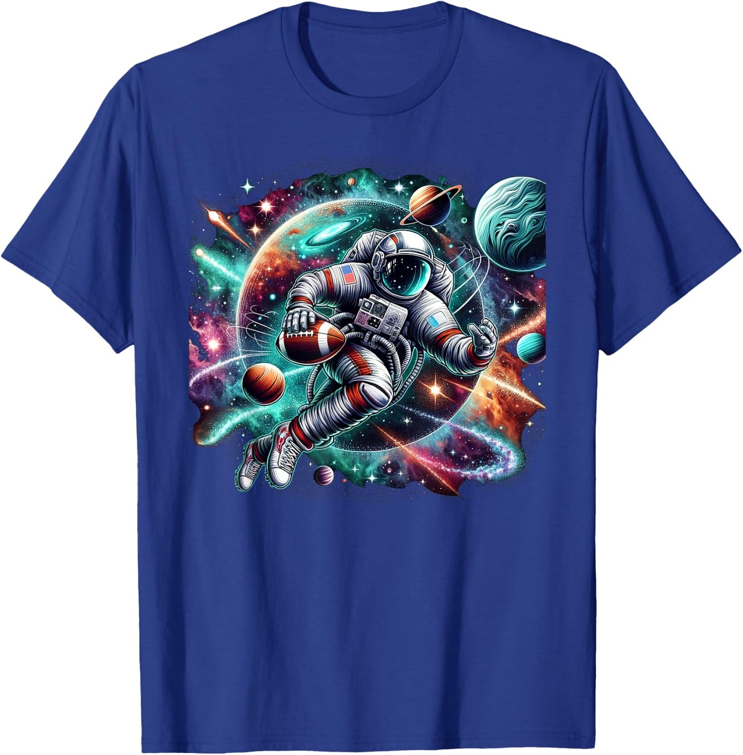 Cool Galaxy Football player Astronaut on American Football T-Shirt - T-Shirt | Royal