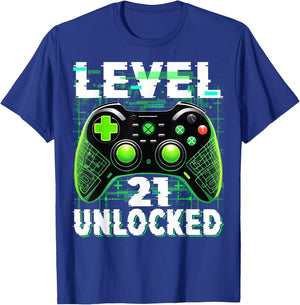 Level 21 Unlocked Shirt Funny Video Gamer Geek 21st Birthday T-Shirt - T-Shirt | Royal