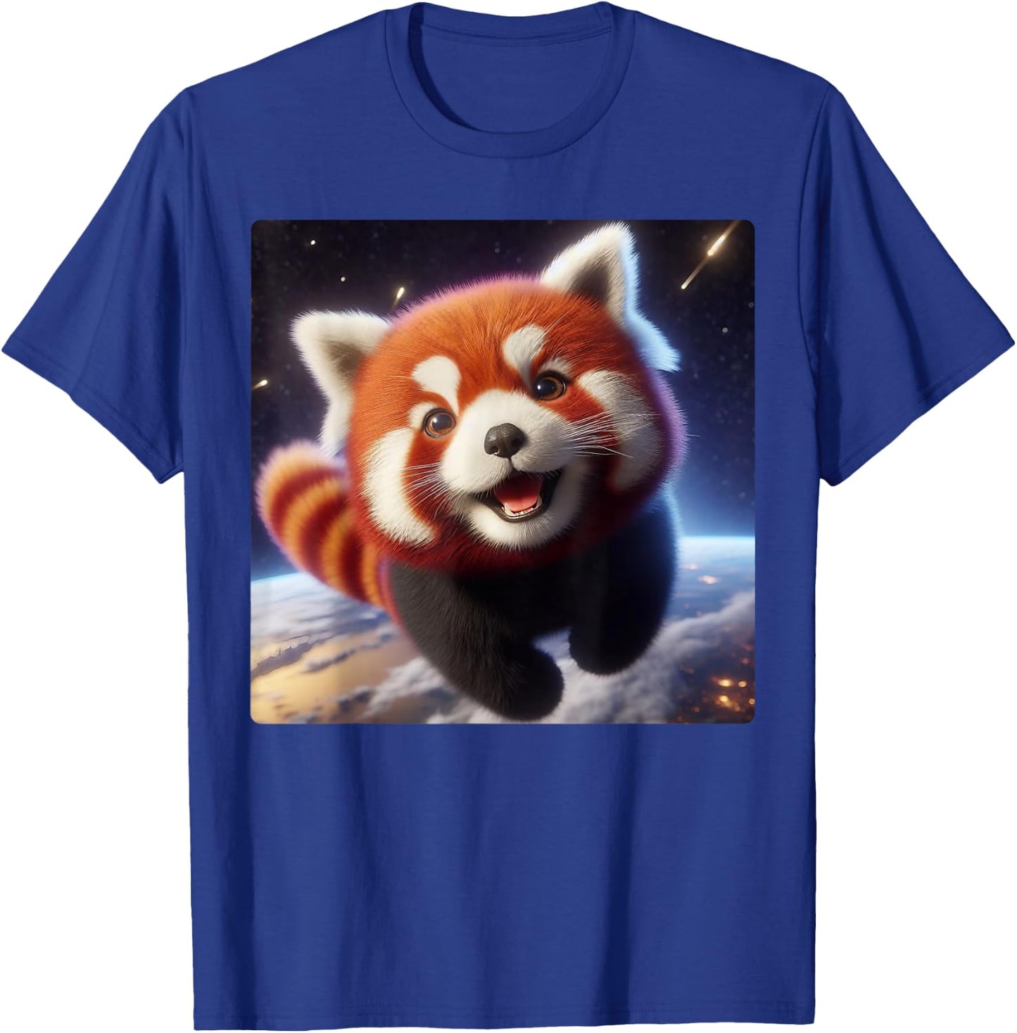 Cute and Happy Red Panda Flying in Space T-Shirt - T-Shirt | Royal