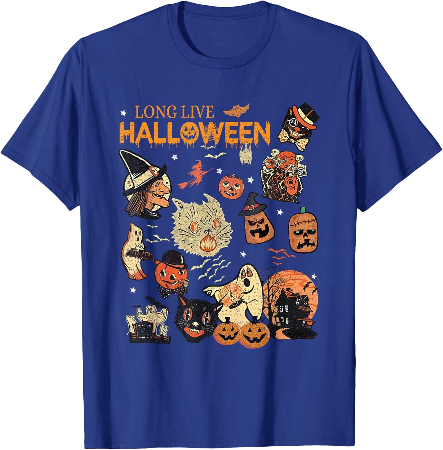 Long Live Halloween Vintage Pumpkin Witch Ghost Black Cat Men Women Kids T-Shirt - T-Shirt | Royal