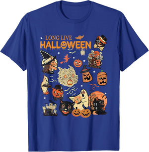 Long Live Halloween Vintage Pumpkin Witch Ghost Black Cat Men Women Kids T-Shirt - T-Shirt | Royal