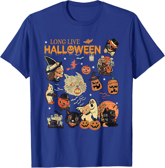 Long Live Halloween Vintage Pumpkin Witch Ghost Black Cat Men Women Kids T-Shirt - T-Shirt | Royal