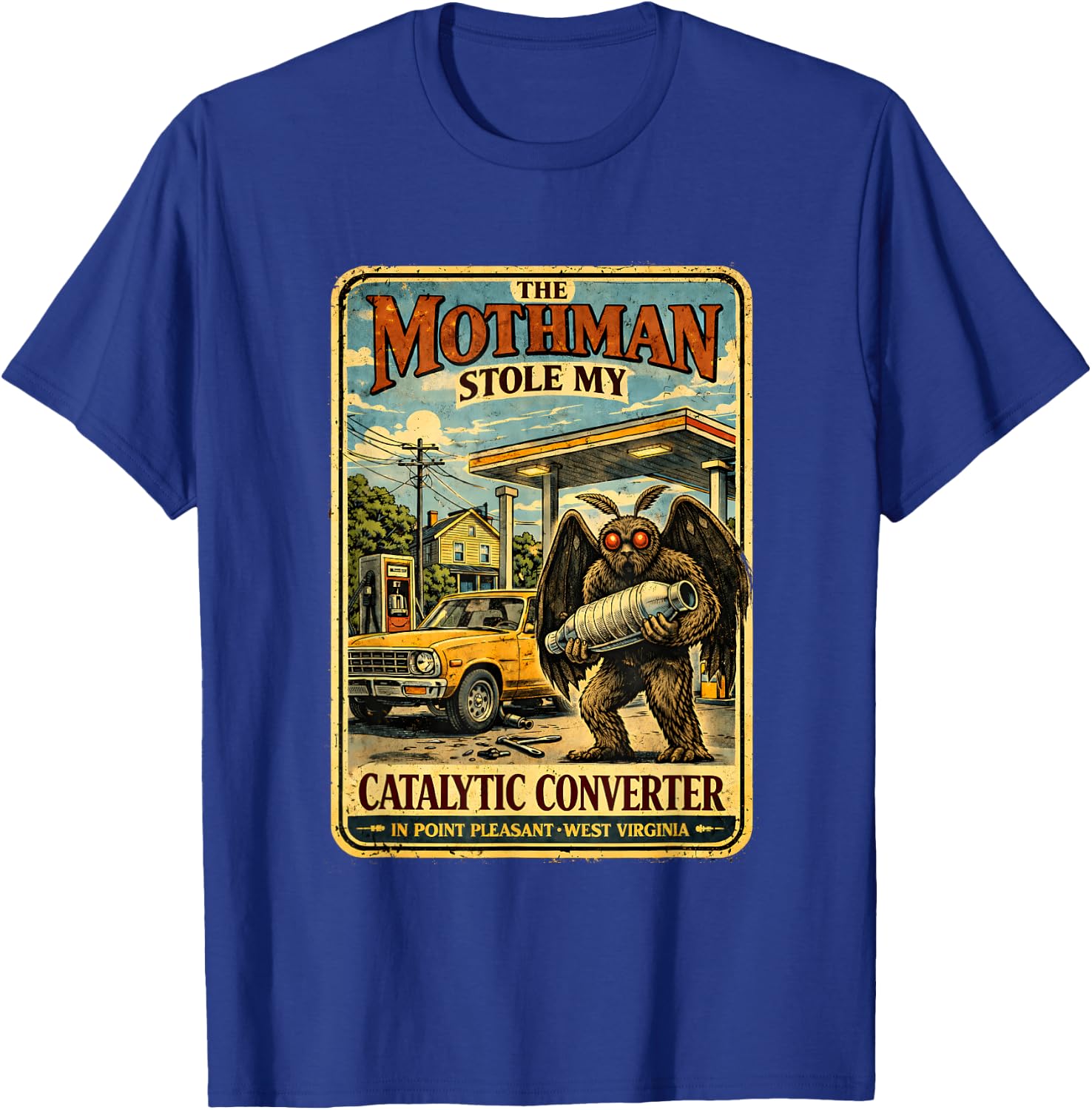 The Mothman Stole My Catalytic Converter Funny Cryptid Men T-Shirt - T-Shirt | Royal