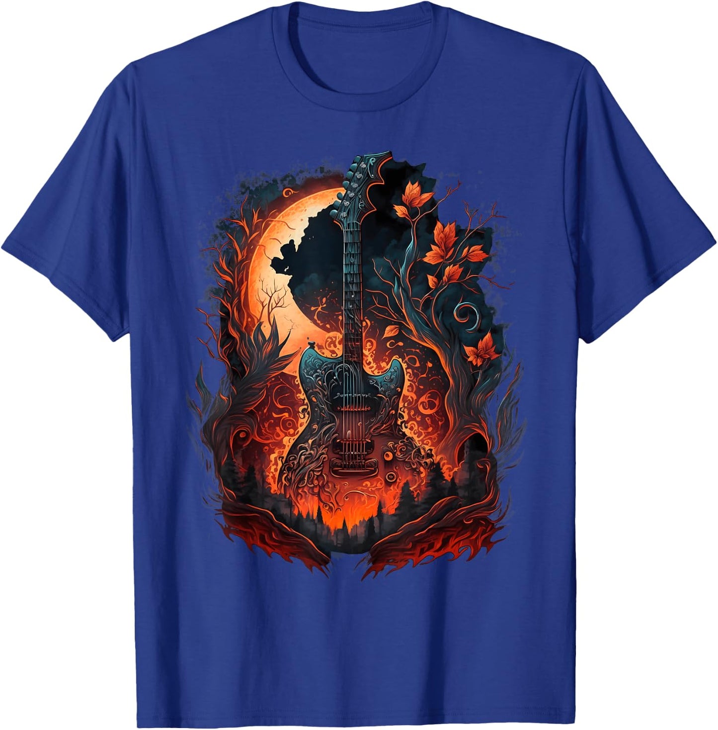 Flaming Electric Guitar in Burning Nature with Flames T-Shirt - T-Shirt | Royal