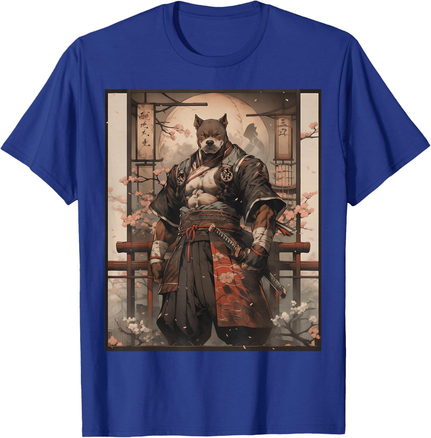 Pitbull Dog Samurai Full Gear Warriors Japanese Gothic Style T-Shirt - T-Shirt | Royal
