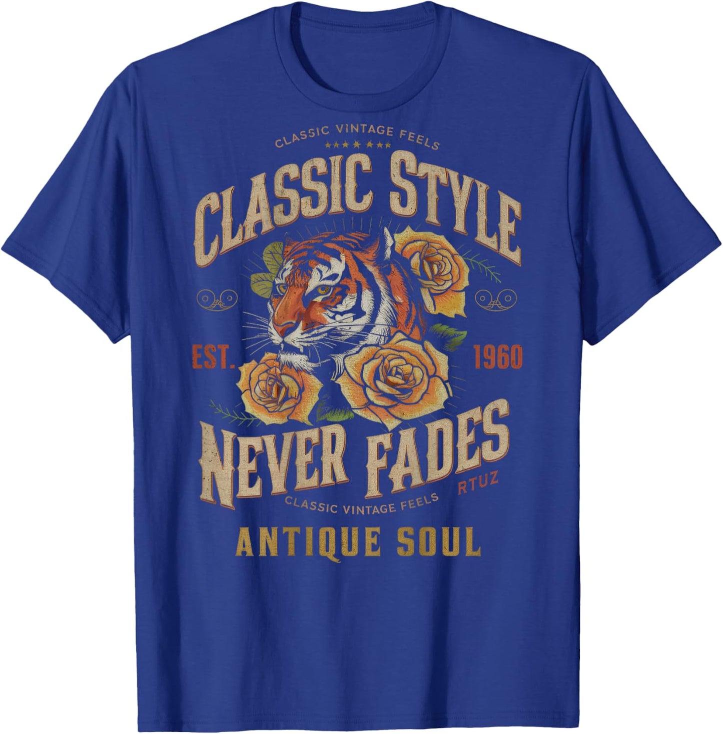 Hip Hop Vintage Retro Urban Y2K Back Print Streetwear Tiger T-Shirt - T-Shirt | Royal