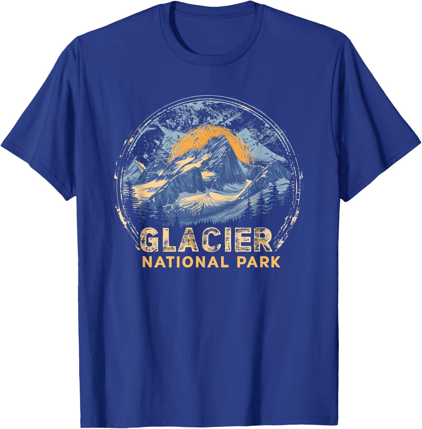 Glacier - US National Park Vintage Men Women Kids Retro T-Shirt - T-Shirt | Royal