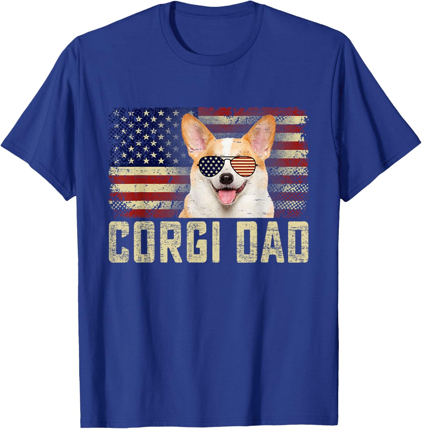 Classic Retro USA Flag Corgi Dad Fathers Day T-Shirt - T-Shirt | Royal