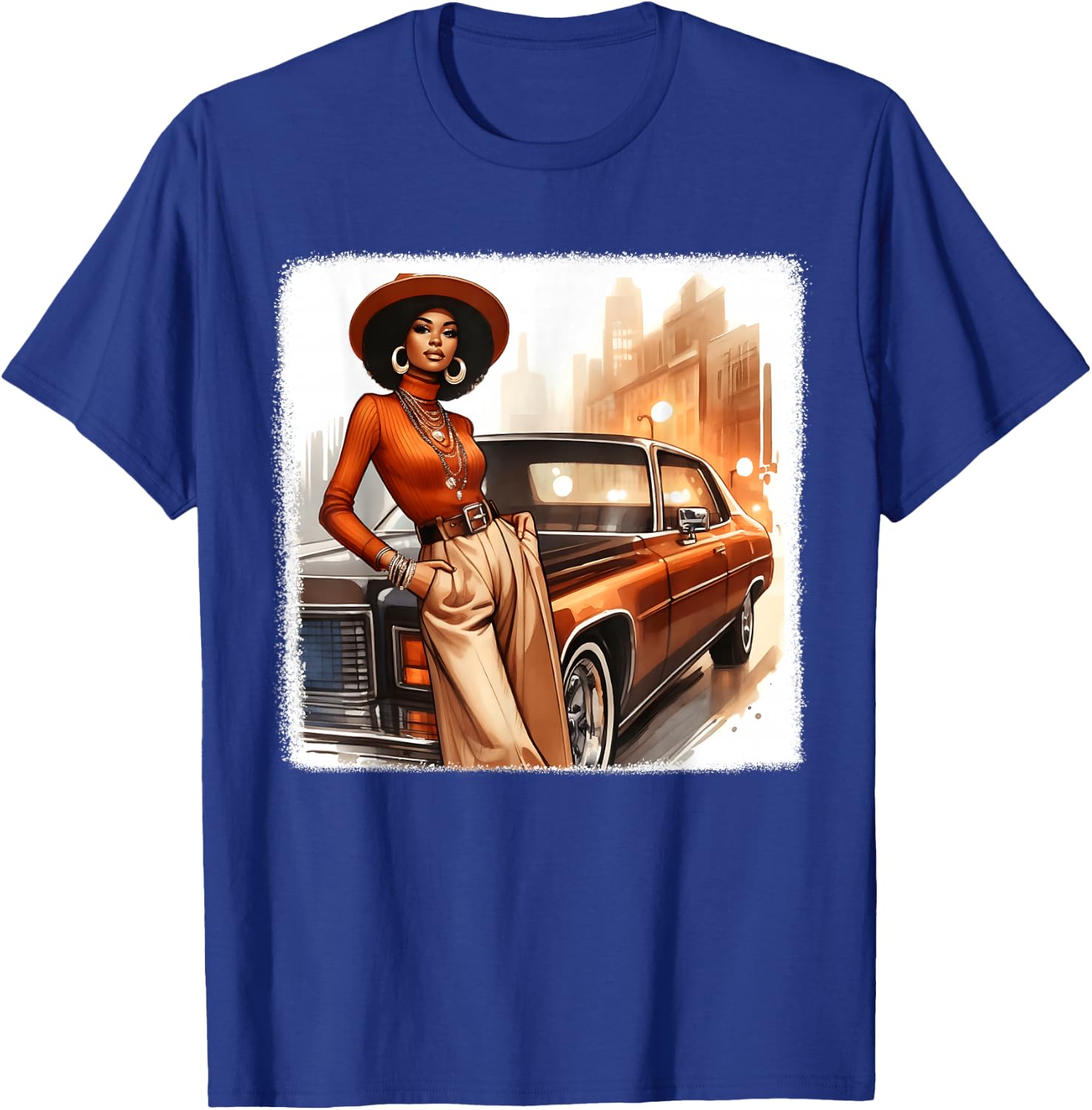 African American 1970s 80s Vintage Vibes Black Girl Old Car T-Shirt - T-Shirt | Royal