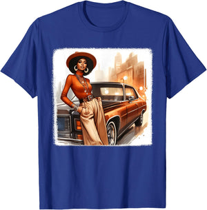 African American 1970s 80s Vintage Vibes Black Girl Old Car T-Shirt - T-Shirt | Royal