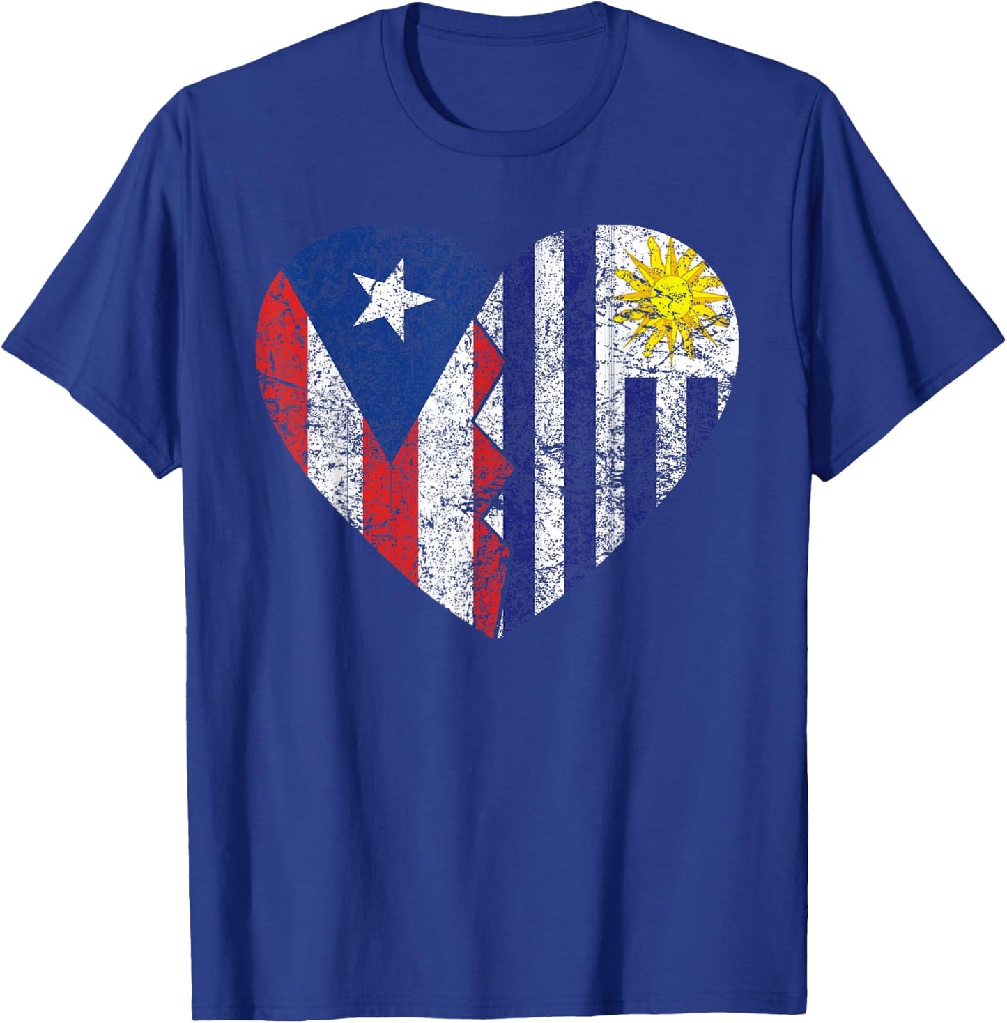 Uruguayan Puerto Rican Flags Heart | Puerto Rico Uruguay T-Shirt - T-Shirt | Royal