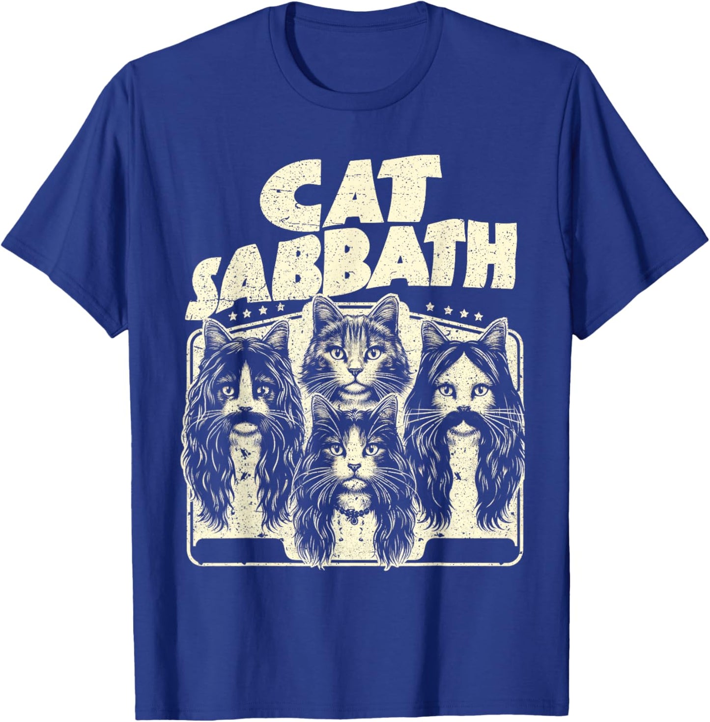 Funny Cat English Rock Band Music Lover Distressed Style Men Women T-Shirt - T-Shirt | Royal