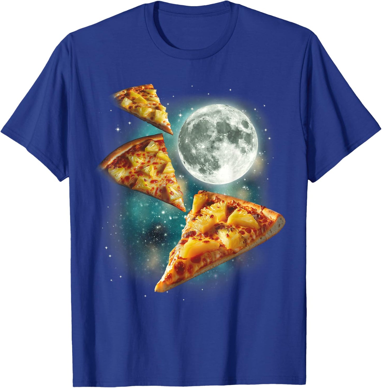 Three Pineapple Pizza Moon | Cursed Funny 3 Pizzas Meme T-Shirt - T-Shirt | Royal
