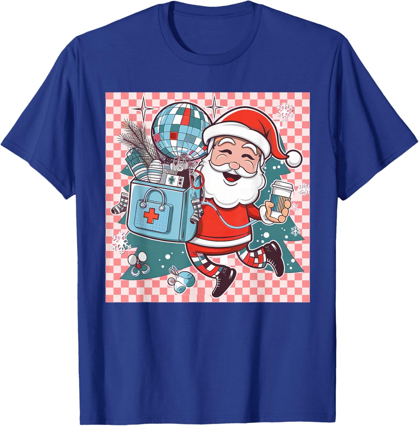 Christmas Santa Nurse Disco Ball Rn CNA Icu Med Surg Picu T-Shirt - T-Shirt | Royal