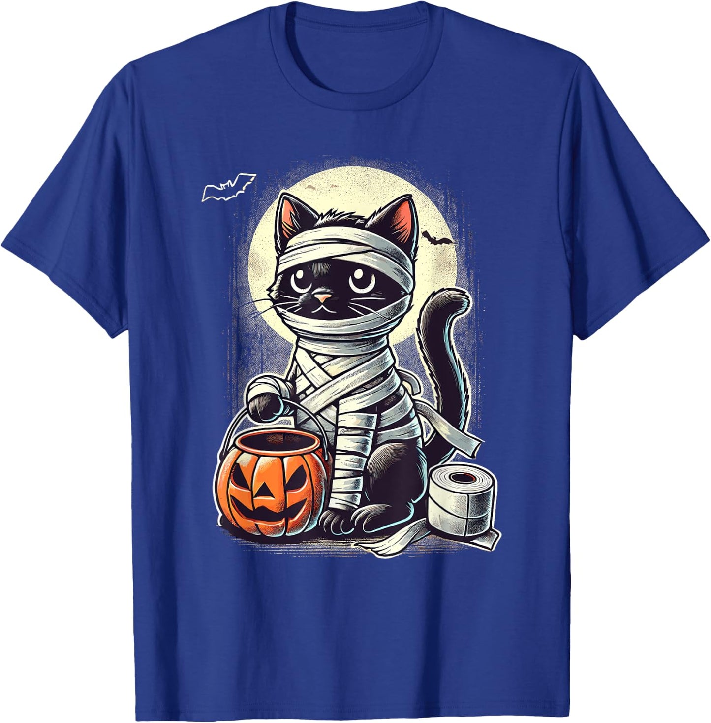 Black Cat Mummy Men Women Kids Halloween Funny Black Cat T-Shirt - T-Shirt | Royal