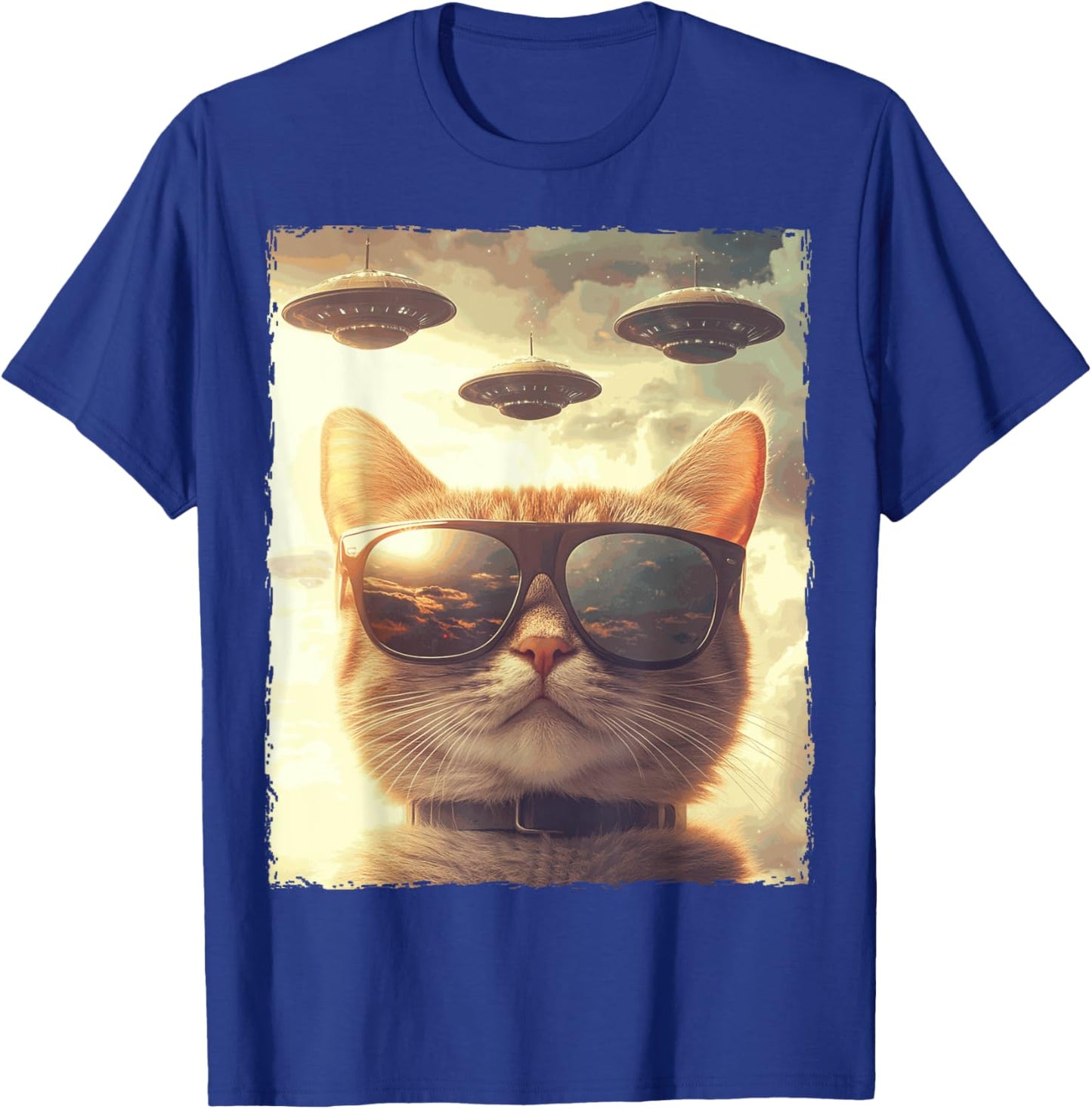 Funny Cat Sunglasses Selfie Ufos T-Shirt - T-Shirt | Royal