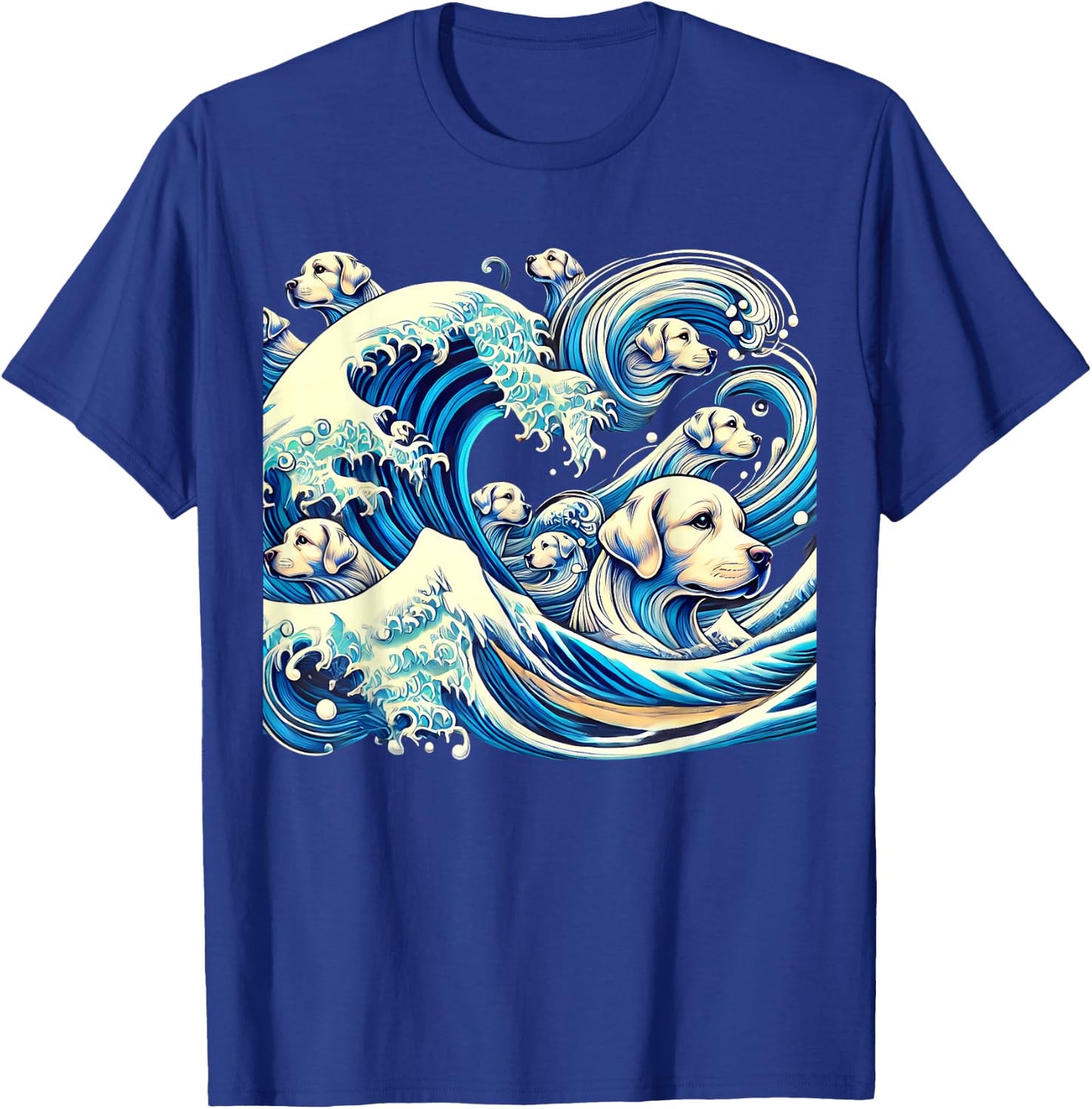 White Labrador Retriever Blue Dogs Wave Lab Puppy Japan Art T-Shirt - T-Shirt | Royal