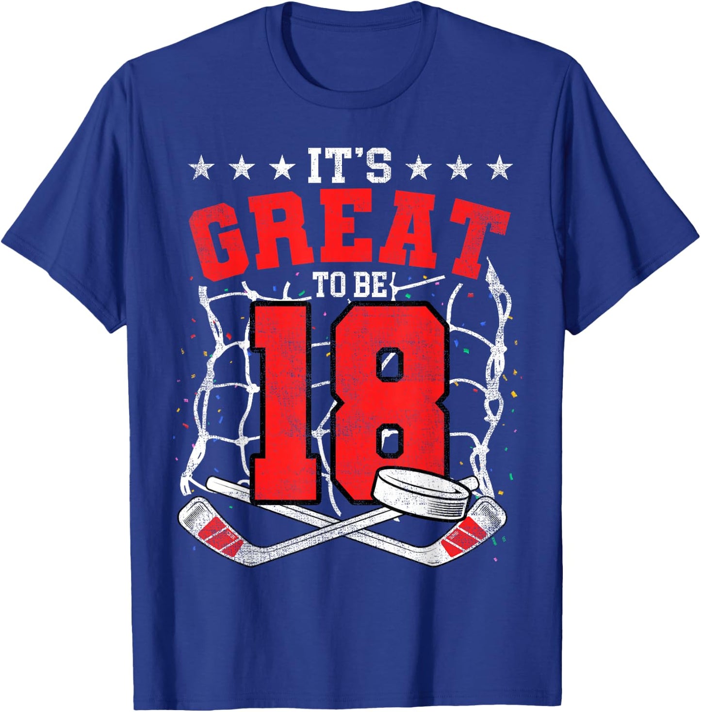 18th Birthday Hockey Lovers It's Great To Be 18 Years Old T-Shirt - T-Shirt | Royal