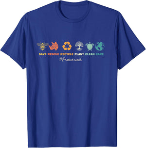 Earth Day 2025 | Save Bees Rescue Animals Recycle Plastic T-Shirt - T-Shirt | Royal