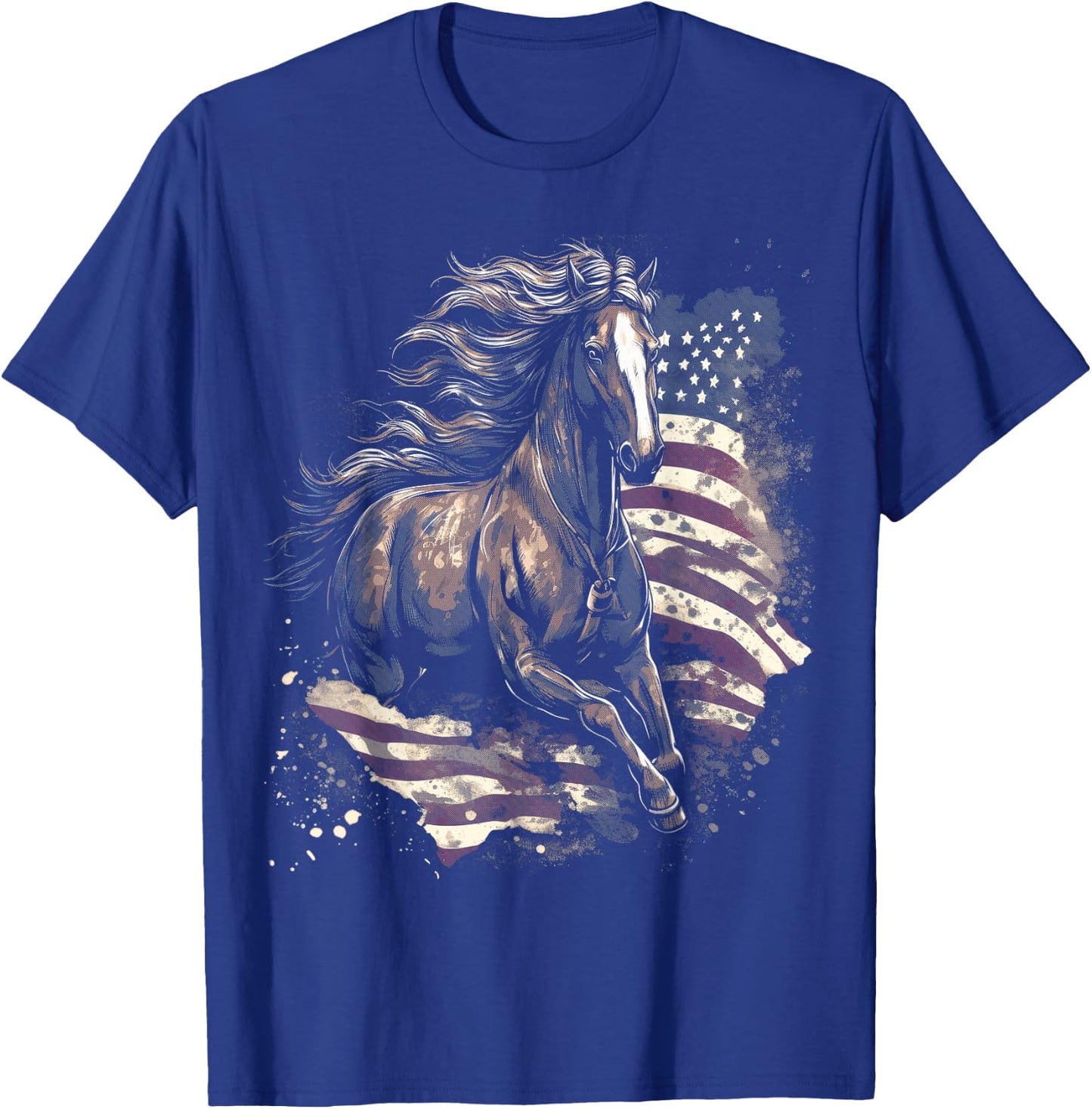 Patriotic Horse American Flag Horseback Riding Western Farm T-Shirt - T-Shirt | Royal