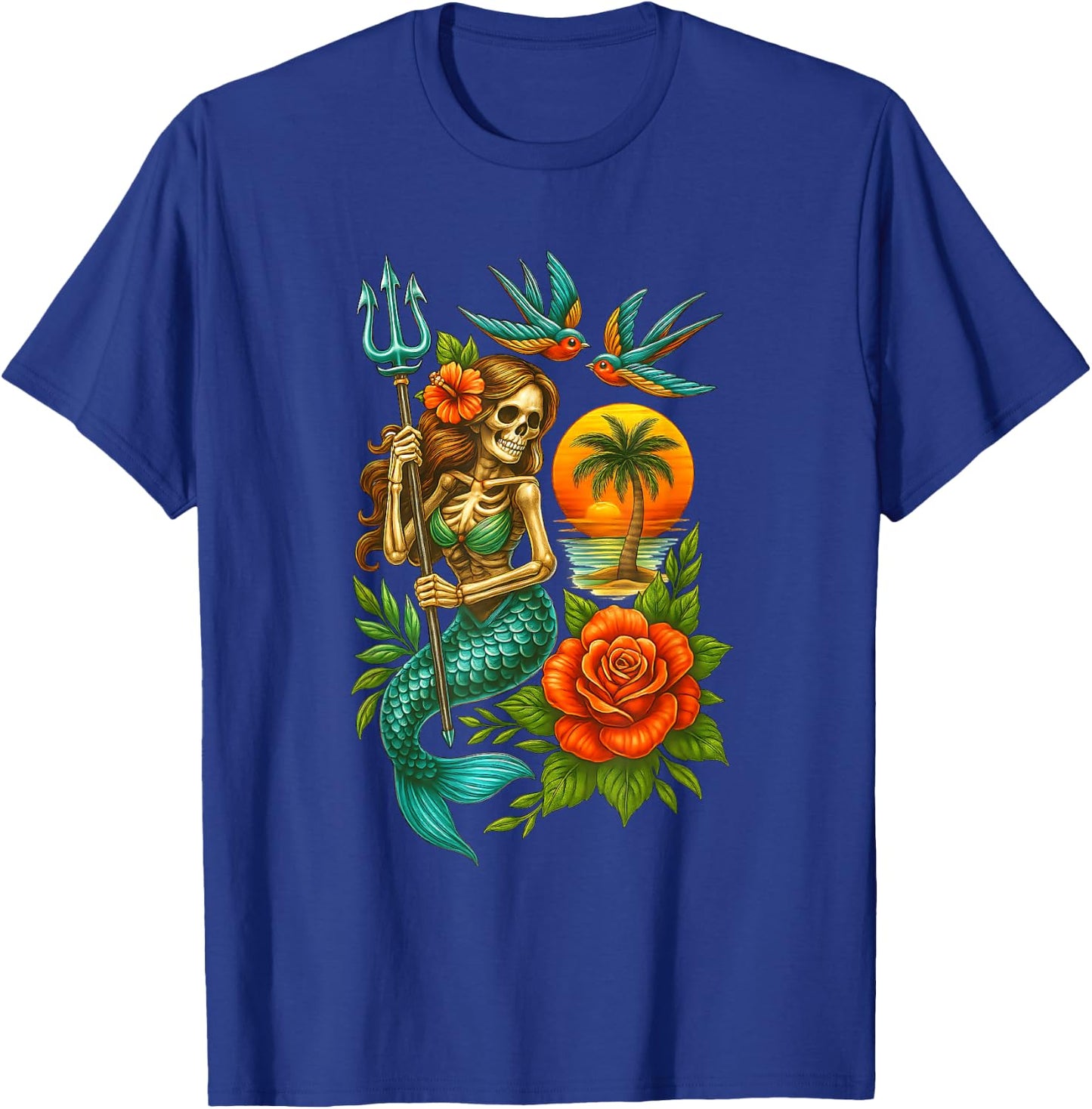 Mermaid Skeleton Traditional Tattoo OldSchool Tattoo Flash T-Shirt - T-Shirt | Royal