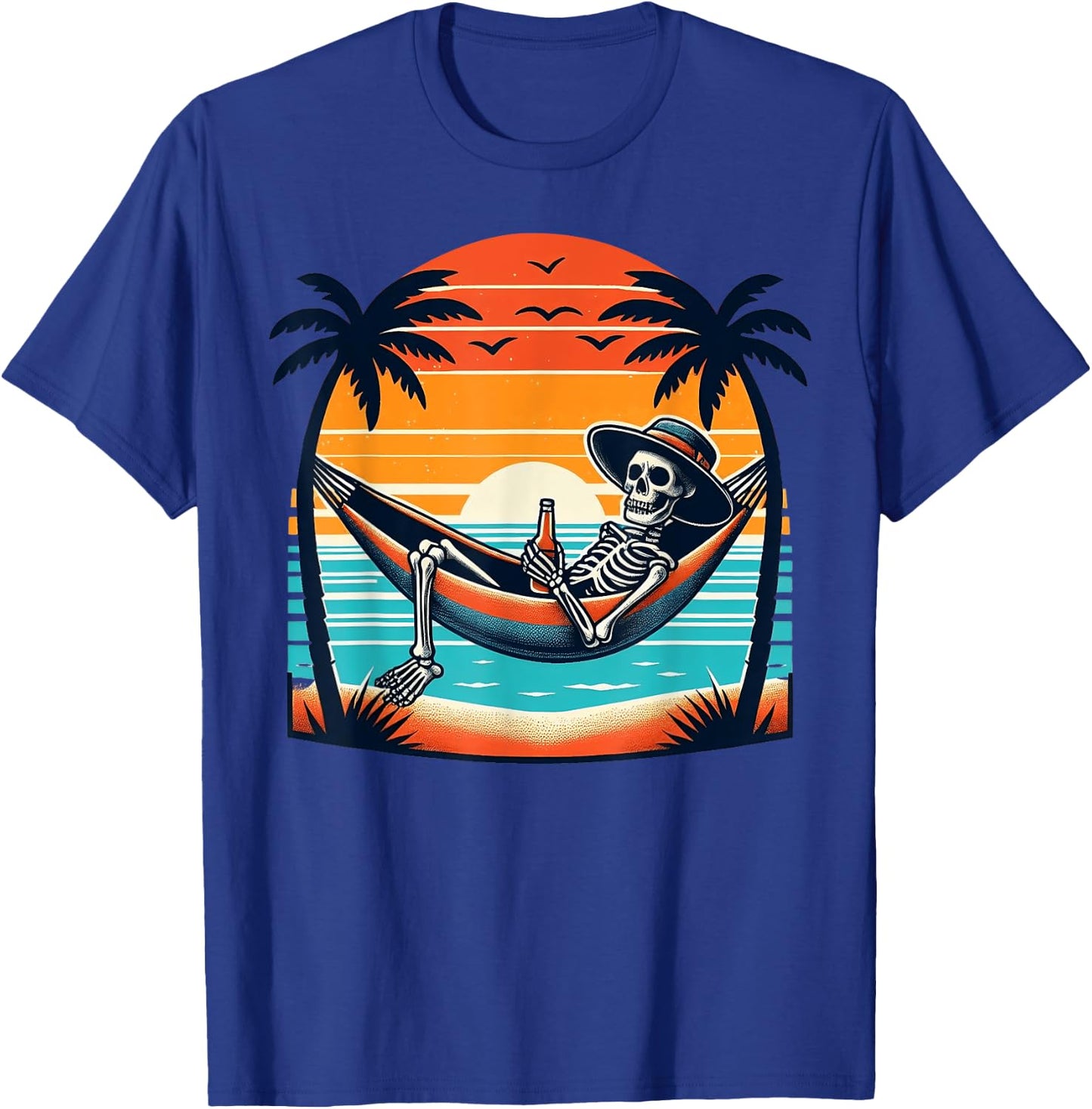 Tropical Beach Vacation Skeleton Summer Drinking Skeleton Women T-Shirt - T-Shirt | Royal