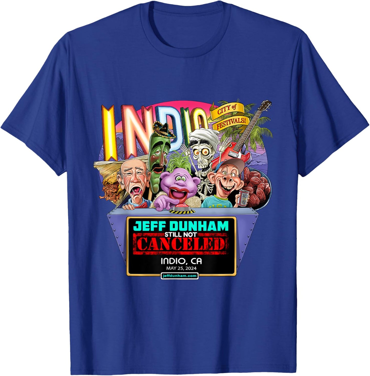 Jeff Dunham Indio, CA (2024) T-Shirt - T-Shirt | Royal