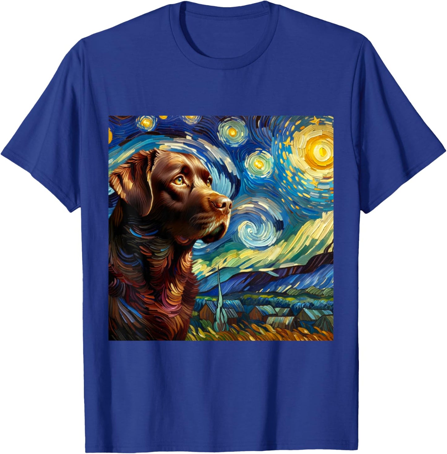 Chocolate Labrador Starry Night Shirt Vincent Van Gogh Lab T-Shirt - T-Shirt | Royal