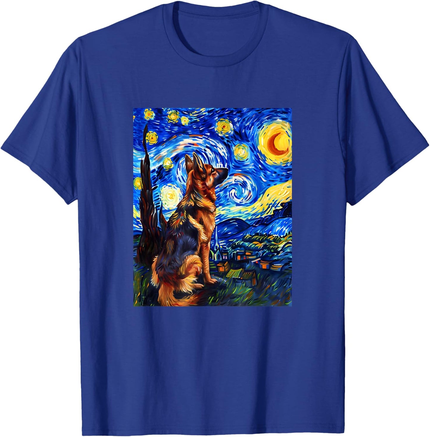 Cute Van Gogh German Shepherd Starry Night Funny Women Men T-Shirt - T-Shirt | Royal